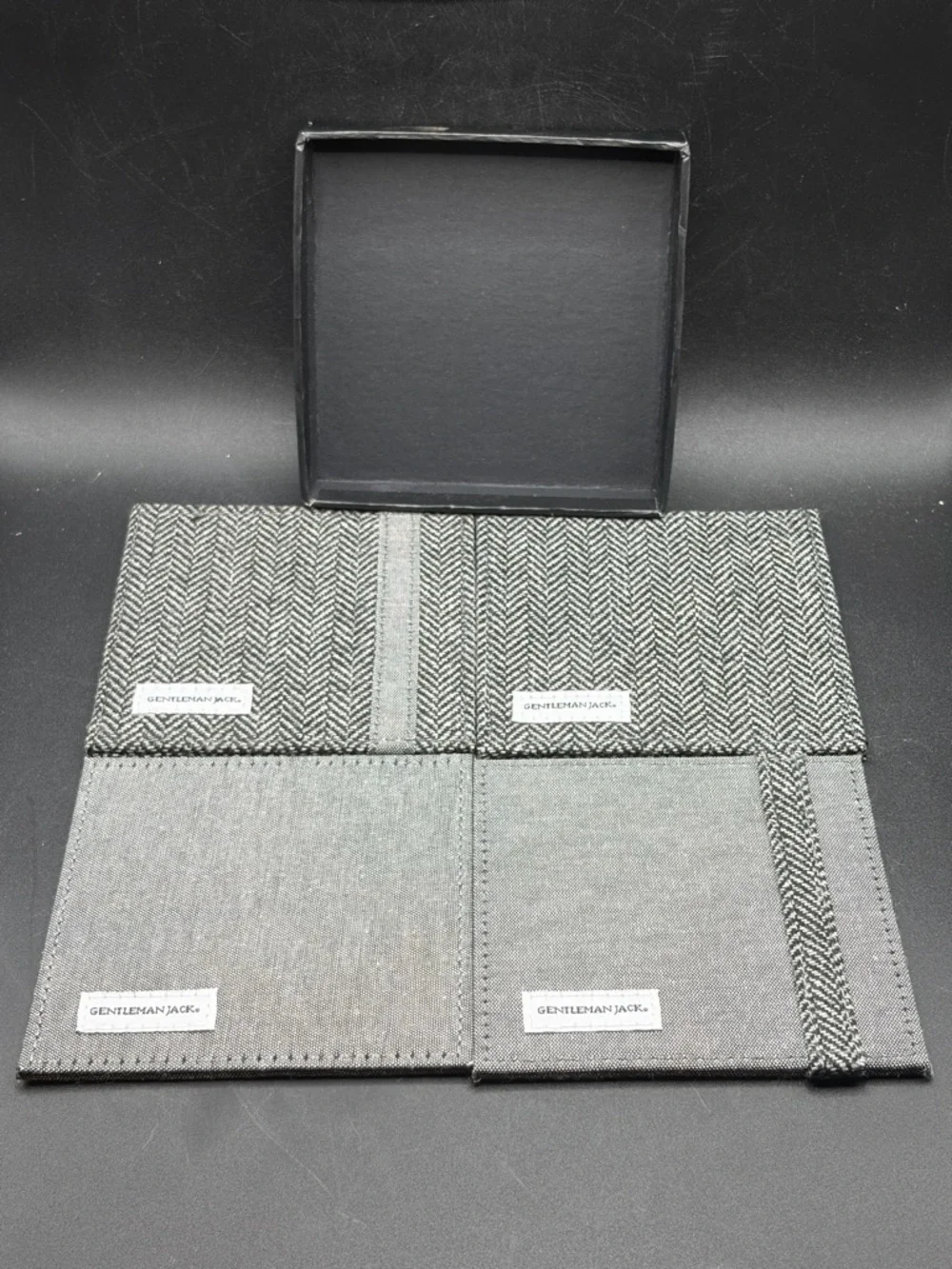 Gentleman Jack Black & Gray Square Fabric Coasters, Set 4 Minimalist Classic